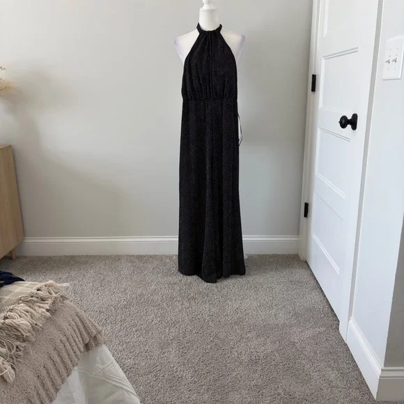 Express Black And White Speckle Halter Wide-Leg Jumpsuit - Picture 6 of 10